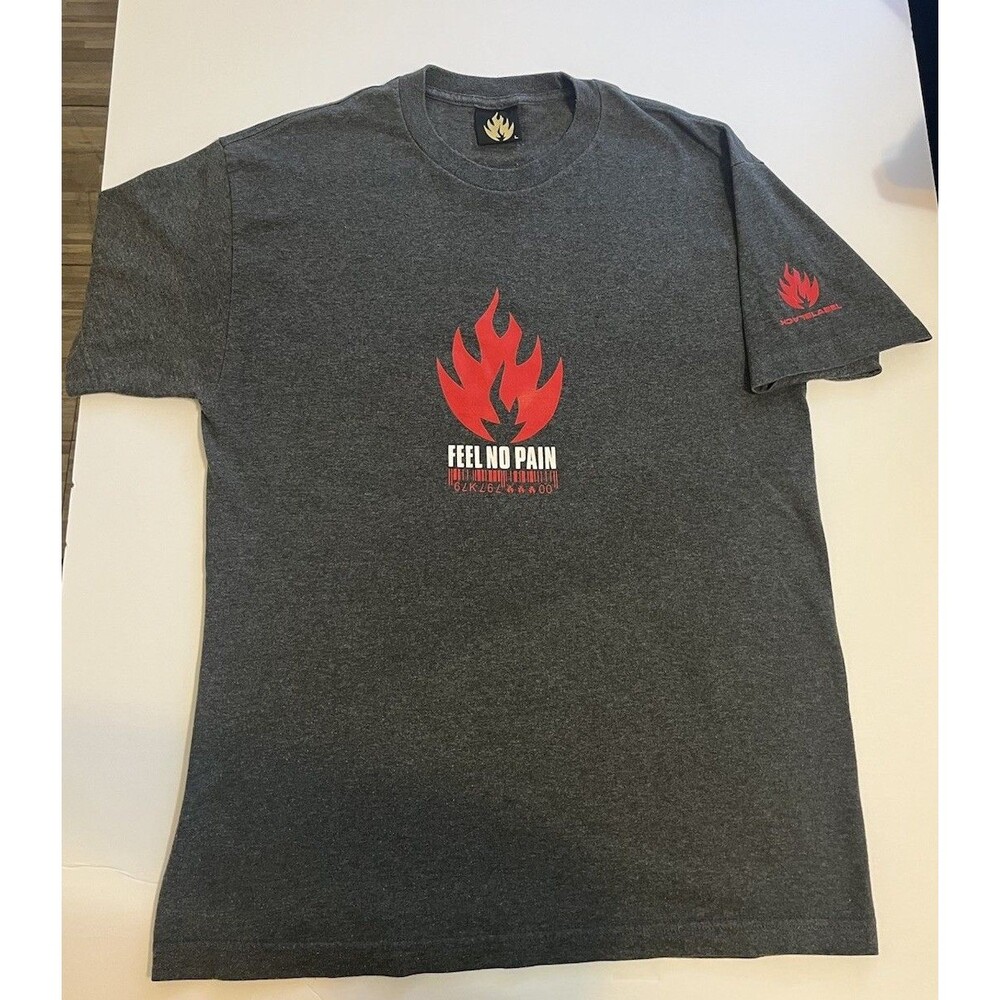 BLACKLABEL Men's Gray Flame Graphic Print Crew Neck TShirt L 100% Cotton Vintage